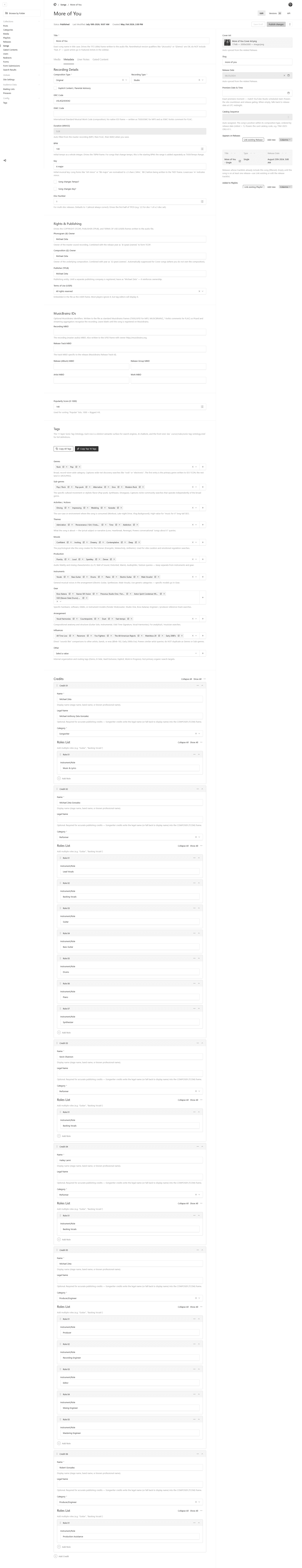 Song data Payload admin area.